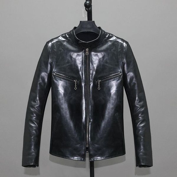 men's jackets stiff and heavy vegetable tanned layer cowhide leather jacket slim short bright stand-up collar casual, Black;brown
men's jackets stiff and heavy vegetable tanned layer cowhide leather jacket slim short bright stand-up collar casual, Black;brown