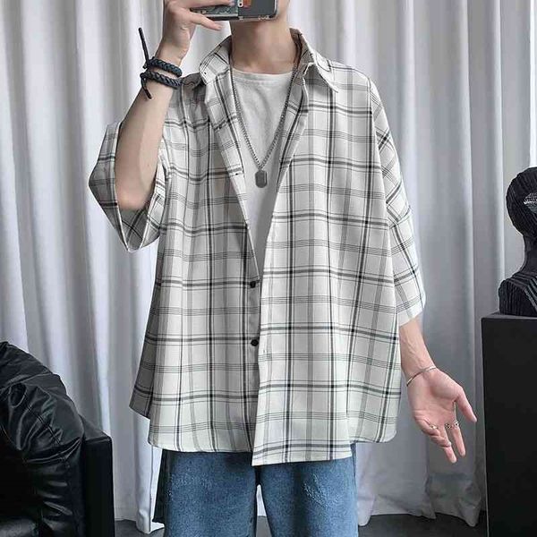 men's casual shirts summer plaid korean fashion loose harajuku streetwear retro single-breasted short-sleeved 2zro, White;black
men's casual shirts summer plaid korean fashion loose harajuku streetwear retro single-breasted short-sleeved 2zro, White;black