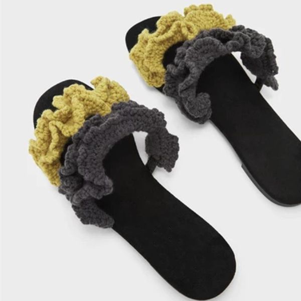 slippers summer ladies woven flowers breathable women sandals flat outdoor wool knitted soft muller slides woman shoes plus size, Black 
slippers summer ladies woven flowers breathable women sandals flat outdoor wool knitted soft muller slides woman shoes plus size, Black
