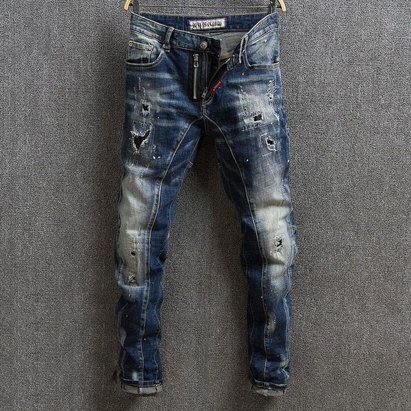 italian style fashion men jeans retro dark blue destroyed ripped spliced designer streetwear slim hip hop homme men's
italian style fashion men jeans retro dark blue destroyed ripped spliced designer streetwear slim hip hop homme men's