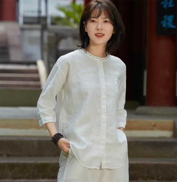 women's blouses & shirts women linen three quarter sleeve embroidered shirt ladies summer flax female 2021 loose blouse, White
women's blouses & shirts women linen three quarter sleeve embroidered shirt ladies summer flax female 2021 loose blouse, White