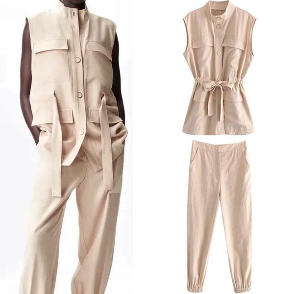 women's two piece pants summer suit fashion pocket vest jacket sleeveless o-neck zipper vintage high waist trouser suits, White
women's two piece pants summer suit fashion pocket vest jacket sleeveless o-neck zipper vintage high waist trouser suits, White