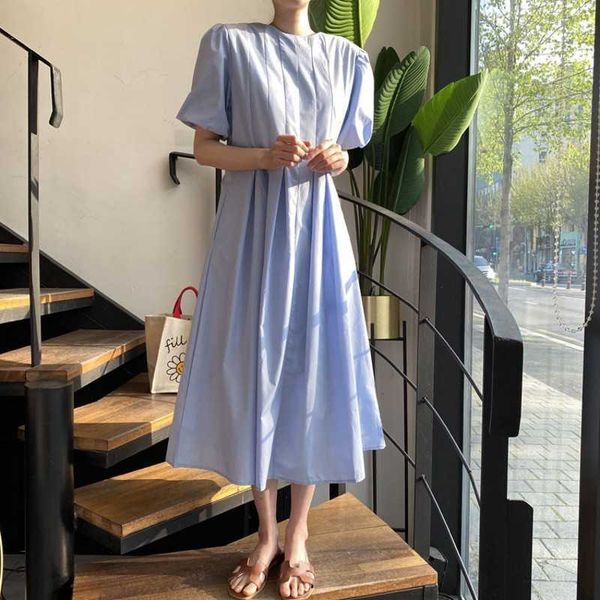 summer casual temperament women o-neck puff sleeve loose folds dress vestidos 210531, Black;gray
summer casual temperament women o-neck puff sleeve loose folds dress vestidos 210531, Black;gray