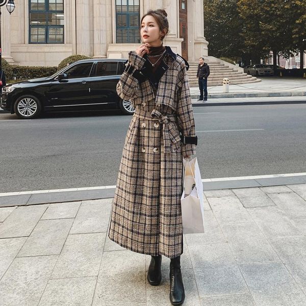women's wool & blends woolen coat winter retro classic plaid long korean loose lapel ladies cloak double breasted thick quality jacket, Black
women's wool & blends woolen coat winter retro classic plaid long korean loose lapel ladies cloak double breasted thick quality jacket, Black