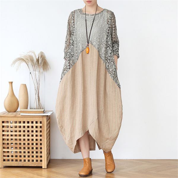 johnature women linen vintage dresses patchwork spring long sleeve o-neck chinese style women dresses 210521, Black;gray
johnature women linen vintage dresses patchwork spring long sleeve o-neck chinese style women dresses 210521, Black;gray