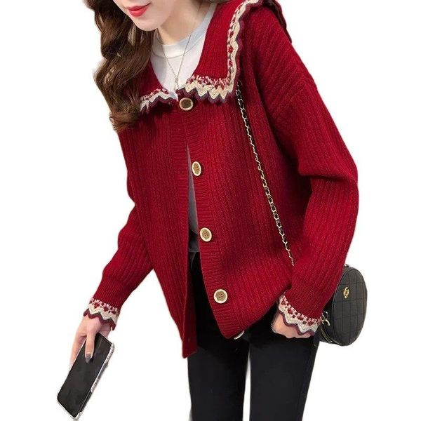 women's knits & tees red sweater single-breasted cardigan jacket autumn long sleeved doll collar knitted cardigans sweaters coat girl, White
women's knits & tees red sweater single-breasted cardigan jacket autumn long sleeved doll collar knitted cardigans sweaters coat girl, White