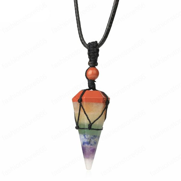 natural stone rope wrap necklace handmade 7 chakra hexagonal prism pendant necklaces healing crystal dowsing pendulum, Silver
natural stone rope wrap necklace handmade 7 chakra hexagonal prism pendant necklaces healing crystal dowsing pendulum, Silver