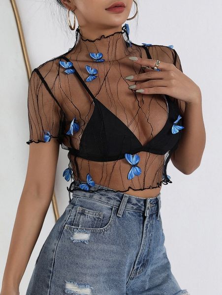 butterfly applique lettuce trim sheer mesh without bra z4xb#, White
butterfly applique lettuce trim sheer mesh without bra z4xb#, White