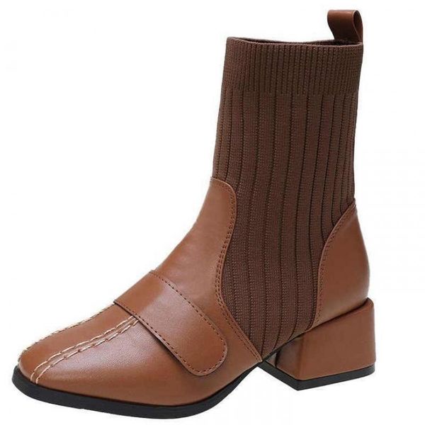 boots 2021 fashion woman stitching socks ladies stretch fabric pu leather square heel high ankle shoes, Black
boots 2021 fashion woman stitching socks ladies stretch fabric pu leather square heel high ankle shoes, Black