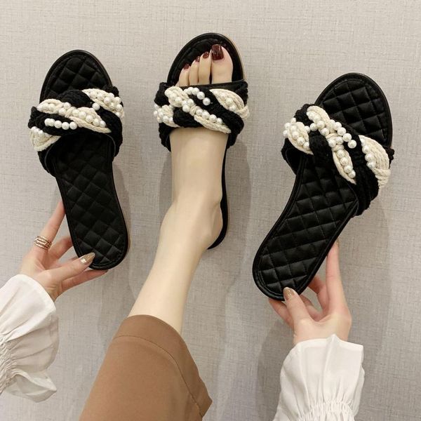 slippers shoes woman 2021 female low string bead luxury slides designer flat basic square heel rubber pu fabric cas, Black
slippers shoes woman 2021 female low string bead luxury slides designer flat basic square heel rubber pu fabric cas, Black