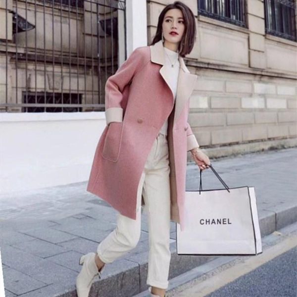 double-sided woolen coat 2021 autumn winter fashion pink beige gray elegant coats v-neck middle long jacket women's wool & blends, Black
double-sided woolen coat 2021 autumn winter fashion pink beige gray elegant coats v-neck middle long jacket women's wool & blends, Black