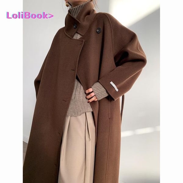 women's wool & blends lolibook long sleeve casual vintage belt 2021 fashion autumn faux blend woolen coat winter warm women, Black
women's wool & blends lolibook long sleeve casual vintage belt 2021 fashion autumn faux blend woolen coat winter warm women, Black