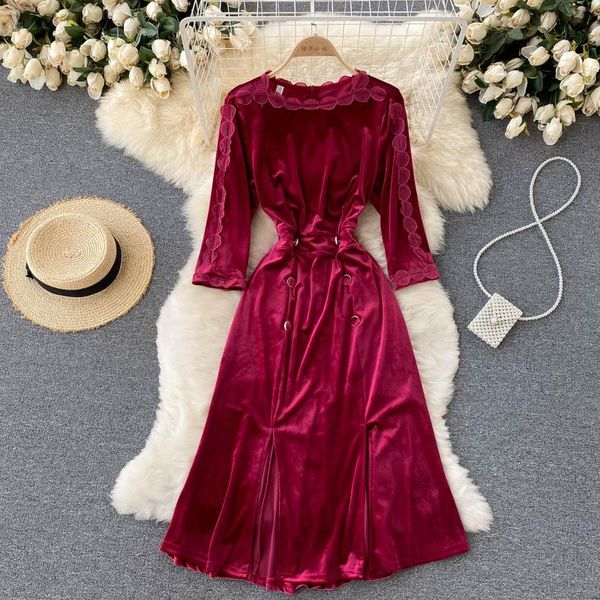casual dresses a429 women fashion round neck velvet autumn 2021 retro elegant slim split dress solid color clothes vestidos, Black;gray
casual dresses a429 women fashion round neck velvet autumn 2021 retro elegant slim split dress solid color clothes vestidos, Black;gray