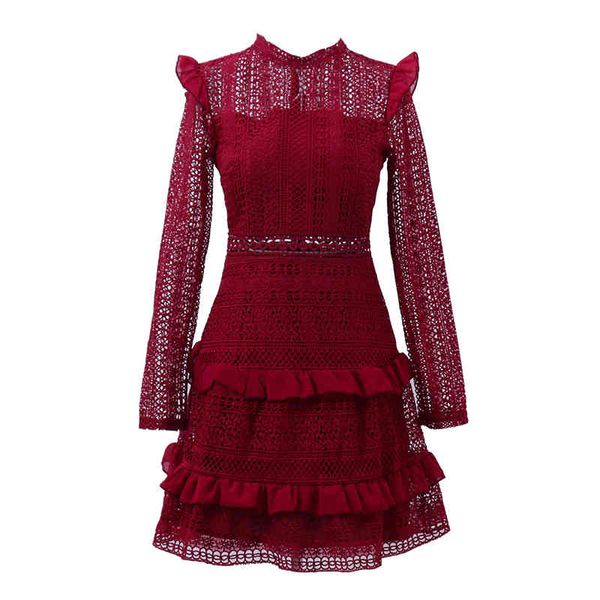 lace dress stand collar long sleeve ruffle mini short wine red black solid spring autumn d0876 210514, Black;gray
lace dress stand collar long sleeve ruffle mini short wine red black solid spring autumn d0876 210514, Black;gray