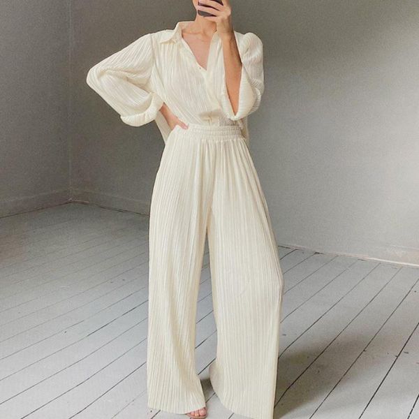 women's two piece pants pleated suit women elegant casual wide leg set female long sleeve shirt elastic high waist ruched oversized tro, White
women's two piece pants pleated suit women elegant casual wide leg set female long sleeve shirt elastic high waist ruched oversized tro, White