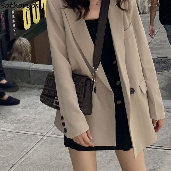 women blazers solid double breasted simple loose korean style all-match retro soft long sleeve leisure chic trendy spring women's suits, White;black
women blazers solid double breasted simple loose korean style all-match retro soft long sleeve leisure chic trendy spring women's suits, White;black