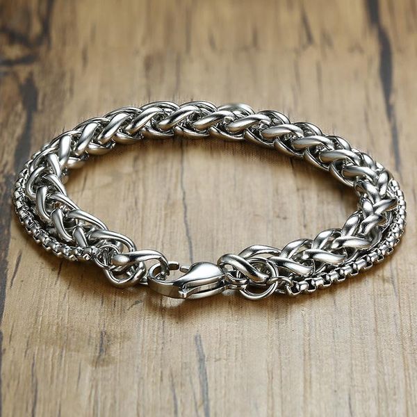 link, chain punk unique double bracelet for men stainless steel wheat box link male bracelets hip-hop pulseira jewelry multi size, Black
link, chain punk unique double bracelet for men stainless steel wheat box link male bracelets hip-hop pulseira jewelry multi size, Black