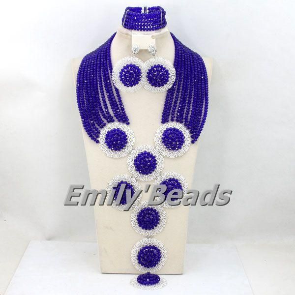earrings & necklace 2021 nigerian crystal bead set dubai wedding party jewelry royal blue african lady amj047, Silver 
earrings & necklace 2021 nigerian crystal bead set dubai wedding party jewelry royal blue african lady amj047, Silver