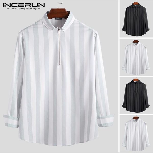 men's casual shirts incerun fashion men striped shirt long sleeve leisure zippers blouse slim lapel brand streetwear mens 2021 s-5xl, White;black
men's casual shirts incerun fashion men striped shirt long sleeve leisure zippers blouse slim lapel brand streetwear mens 2021 s-5xl, White;black