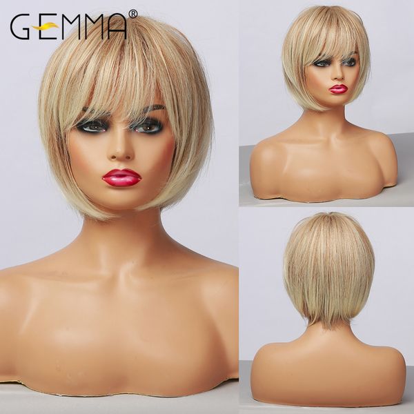 short straight mixed brown blonde synthetic wigs with side bangs for women daily party bob hair high tempearture fiber, Black
short straight mixed brown blonde synthetic wigs with side bangs for women daily party bob hair high tempearture fiber, Black