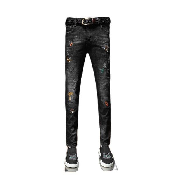 men's jeans trendy animal embroidered skinny men black brand spring 2021 bee small feet cowboy trousers man, Blue
men's jeans trendy animal embroidered skinny men black brand spring 2021 bee small feet cowboy trousers man, Blue