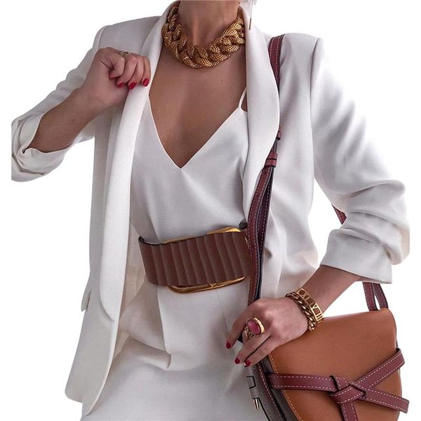 women's suits & blazers 2021 women suit jacket solid color lapel long sleeves open-front loose formal coat for ladies 8 colors, White;black
women's suits & blazers 2021 women suit jacket solid color lapel long sleeves open-front loose formal coat for ladies 8 colors, White;black