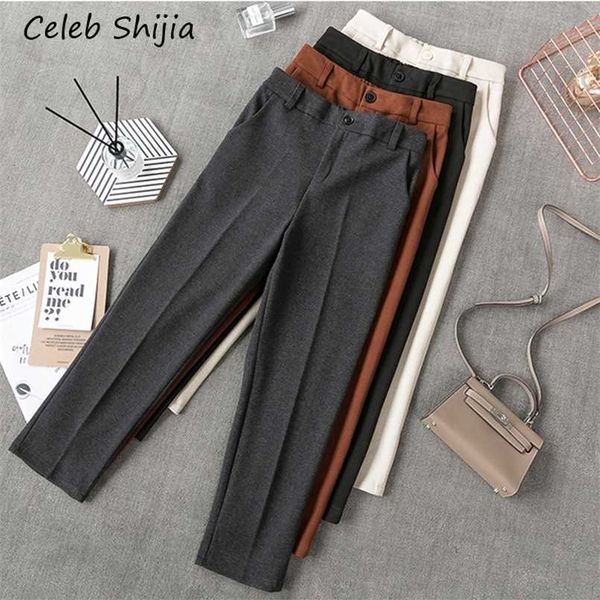 high waist woman woolen pants loose apricot gray business ol blazer suit pants female autumn winter 211216, Black;white
high waist woman woolen pants loose apricot gray business ol blazer suit pants female autumn winter 211216, Black;white
