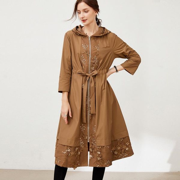 women's trench coats ladies hoodies 2021 autumn belt waist black loose wind proof embroidery coat outwears female clothing, Tan;black
women's trench coats ladies hoodies 2021 autumn belt waist black loose wind proof embroidery coat outwears female clothing, Tan;black