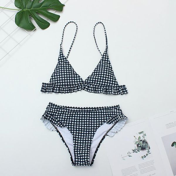 women's swimwear plaid women bikini set 2021 push up ruffles padded bathing suit beachwear swimming, White;black
women's swimwear plaid women bikini set 2021 push up ruffles padded bathing suit beachwear swimming, White;black