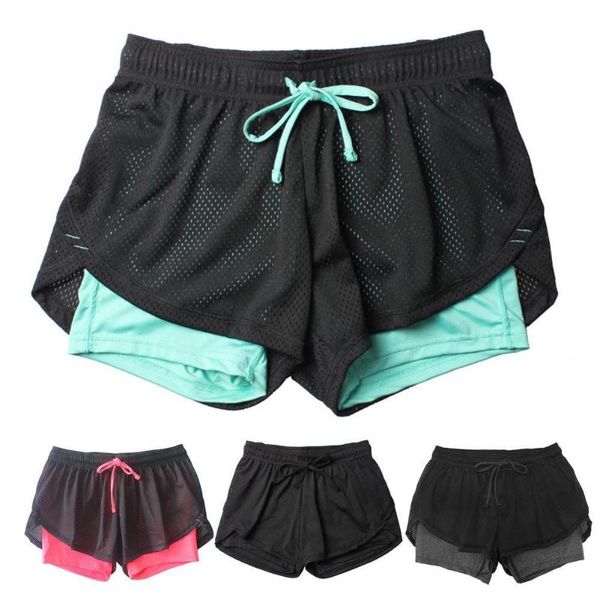 women's shorts double layer running fake two piece women mesh drawstring yoga short pants, White;black
women's shorts double layer running fake two piece women mesh drawstring yoga short pants, White;black