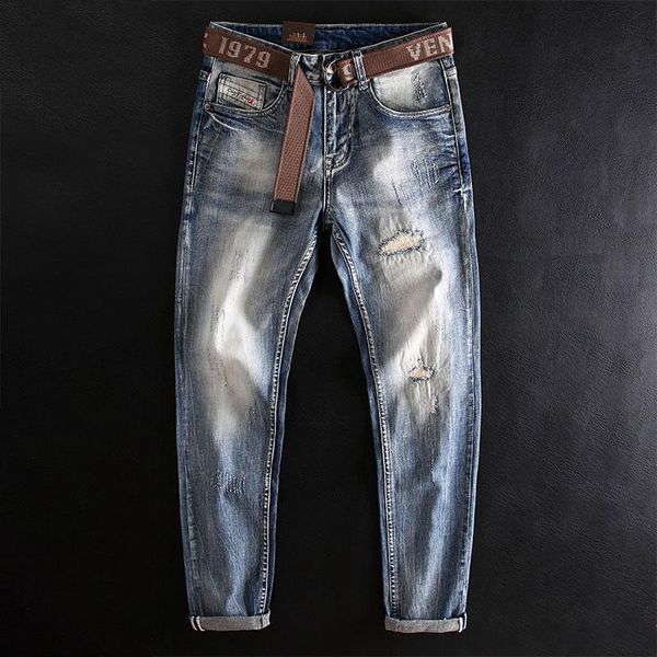 men's jeans korean style fashion men retro light blue elastic slim ripped patchwork embroidery designer casual denim pants
men's jeans korean style fashion men retro light blue elastic slim ripped patchwork embroidery designer casual denim pants