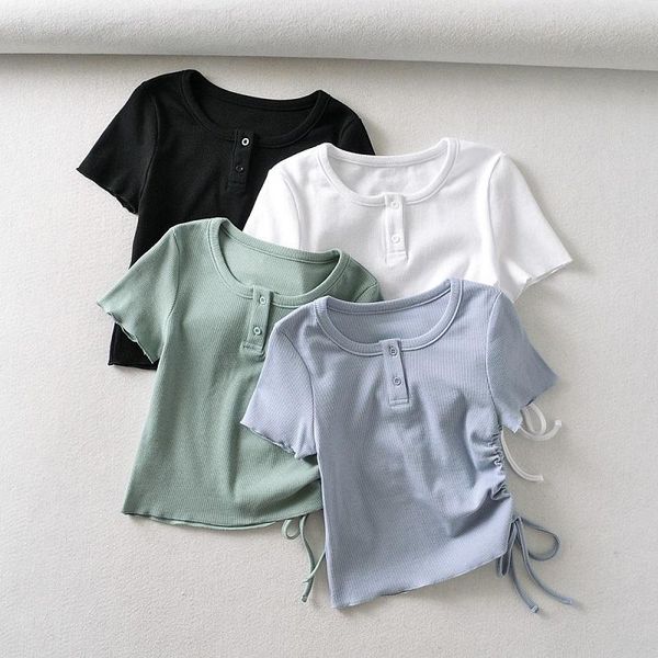 women's t-shirt causal t-shirts 2021 summer korean slim fit o neck threaded short sleeve with side drawstring womens tee, White
women's t-shirt causal t-shirts 2021 summer korean slim fit o neck threaded short sleeve with side drawstring womens tee, White