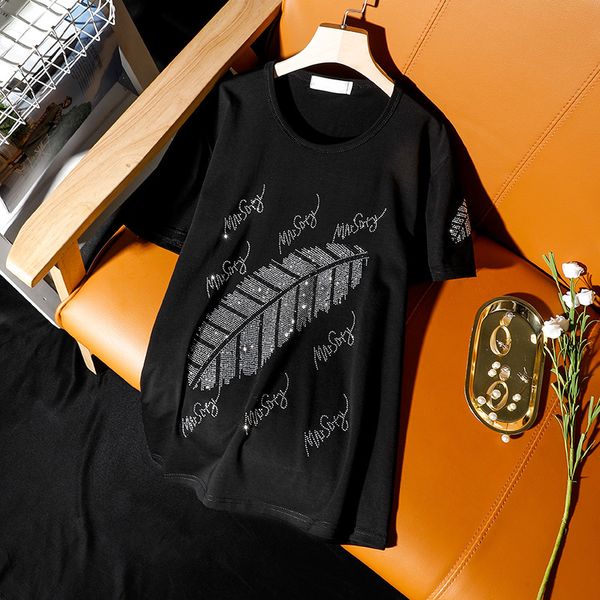 summer 2021 new korean plus size cotton short-sleeved t-shirt womens fashion style leaves diamond loose black female, White
summer 2021 new korean plus size cotton short-sleeved t-shirt womens fashion style leaves diamond loose black female, White