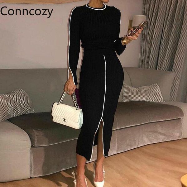 black dress knitted long sleeve o neck elegant fashion office women bodycon white stripe front split dresses party vestido casual, Black;gray
black dress knitted long sleeve o neck elegant fashion office women bodycon white stripe front split dresses party vestido casual, Black;gray