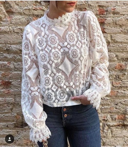 women stand collor lace floral hollow out blouse long sleeve white office ladies blouses autumn perspective female 210709
women stand collor lace floral hollow out blouse long sleeve white office ladies blouses autumn perspective female 210709