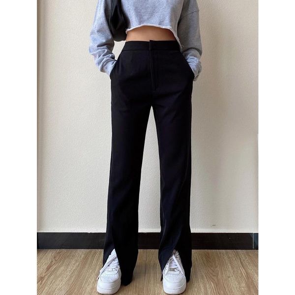 women's pants & capris xuxi front slit straight suit trousers women black casual mopping with high waist and thin slits spring 2021 e23, Black;white
women's pants & capris xuxi front slit straight suit trousers women black casual mopping with high waist and thin slits spring 2021 e23, Black;white