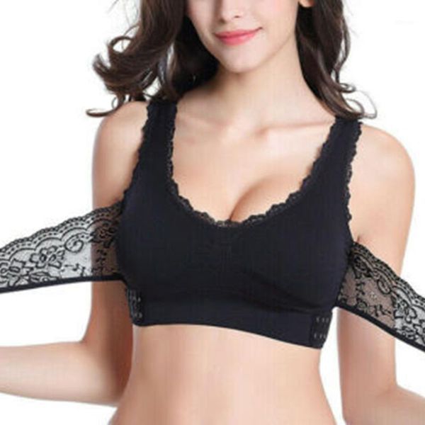 front cross side buckle wireless lace bra women breathable sport wrapped underwear chest brassiere bustiers & corsets, Black;white
front cross side buckle wireless lace bra women breathable sport wrapped underwear chest brassiere bustiers & corsets, Black;white