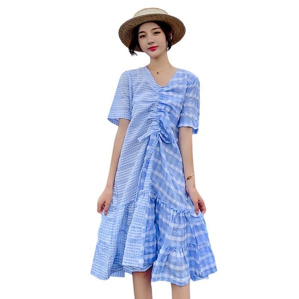 maternity dress summer korean fashion v-neck ruffles clothes for pregnant women plaid short sleeve pregnancy dresses, White
maternity dress summer korean fashion v-neck ruffles clothes for pregnant women plaid short sleeve pregnancy dresses, White