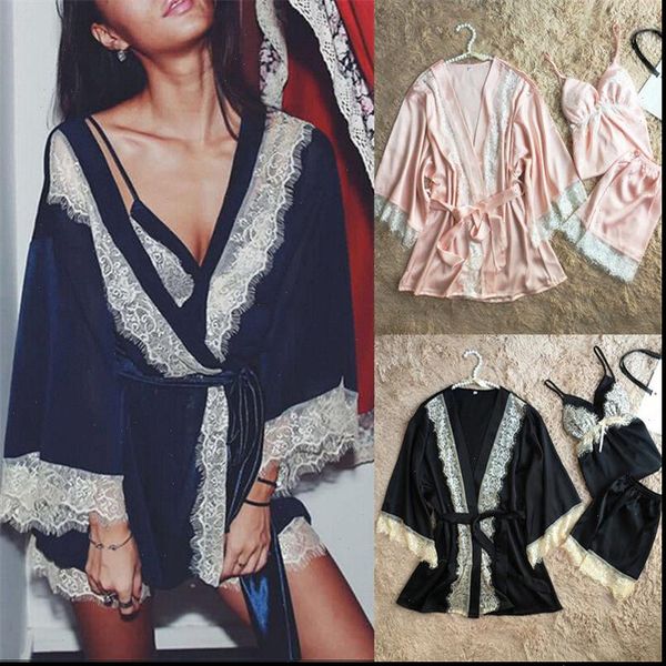 women tracksuits fashion spring summer womens home suit satin long sleeve lace dress shorts pants nightwear wear bathrobe, Gray
women tracksuits fashion spring summer womens home suit satin long sleeve lace dress shorts pants nightwear wear bathrobe, Gray