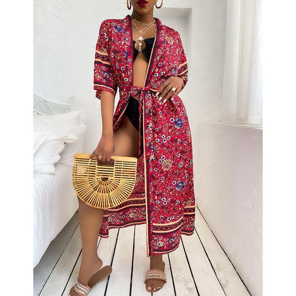 summer women\u2021s bohemian floral printed beach dress open front tie up kimono cardigan casual long bikini cover women's swimwear, White;black
summer women\u2021s bohemian floral printed beach dress open front tie up kimono cardigan casual long bikini cover women's swimwear, White;black
