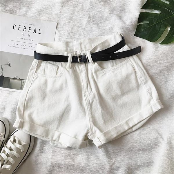 denim belt high waist womens short solid loose casual slim for mujer femme korea, White;black
denim belt high waist womens short solid loose casual slim for mujer femme korea, White;black