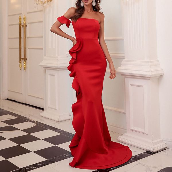 2021 summer new temperament fashion oblique shoulder one shoulder ruffle slim red mermaid formal dress, White
2021 summer new temperament fashion oblique shoulder one shoulder ruffle slim red mermaid formal dress, White