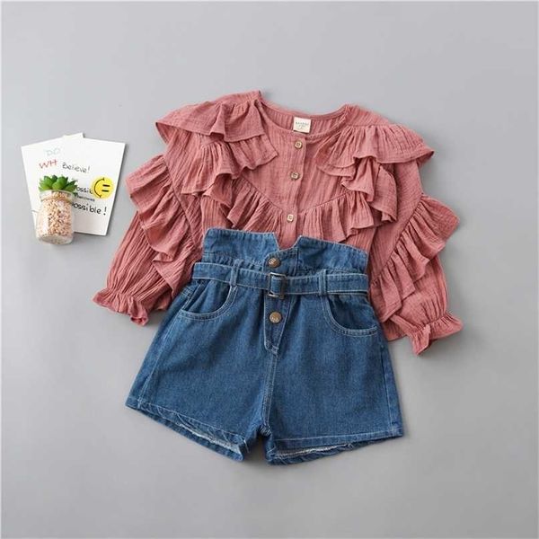 2-7 years girl clothing set spring fashion tiered ruched solid shirt + denim pant kid children 211104, White
2-7 years girl clothing set spring fashion tiered ruched solid shirt + denim pant kid children 211104, White