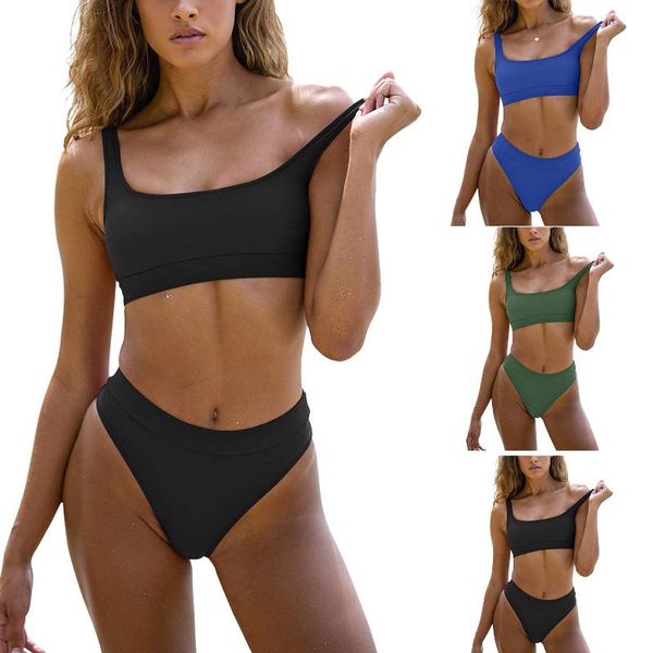 women's swimwear high waist swimsuit casual solid color split bikini push up women vintage two piece retro halter ruched hi, White;black
women's swimwear high waist swimsuit casual solid color split bikini push up women vintage two piece retro halter ruched hi, White;black