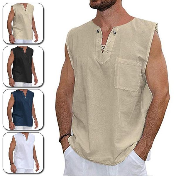 men' tank fashion summer men cotton linen t shirt sleeveless solid casual loose tee breathable soft vest plus size, White;black
men' tank fashion summer men cotton linen t shirt sleeveless solid casual loose tee breathable soft vest plus size, White;black