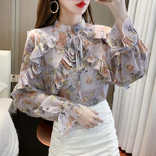 women's blouses & shirts spring autumn chiffon floral blouse women ruffles shirt 2021 long sleeve vintage korean casual ladies lace bl, White
women's blouses & shirts spring autumn chiffon floral blouse women ruffles shirt 2021 long sleeve vintage korean casual ladies lace bl, White