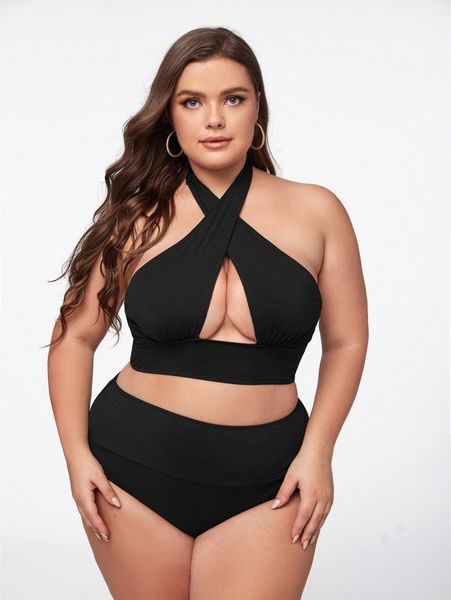 plus crisscross halter high waisted bikini swimsuit r2xf#, Black
plus crisscross halter high waisted bikini swimsuit r2xf#, Black