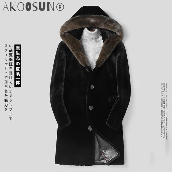 men's leather & faux akoosun winter natural sheep shearling jacket hooded collar real coat men long jackets luxury l18-5901 kj1484, Black
men's leather & faux akoosun winter natural sheep shearling jacket hooded collar real coat men long jackets luxury l18-5901 kj1484, Black