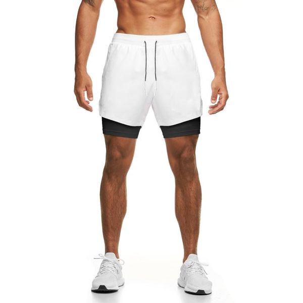 men's shorts training running sports fitness breathable double layer summer quarter pants, White;black
men's shorts training running sports fitness breathable double layer summer quarter pants, White;black