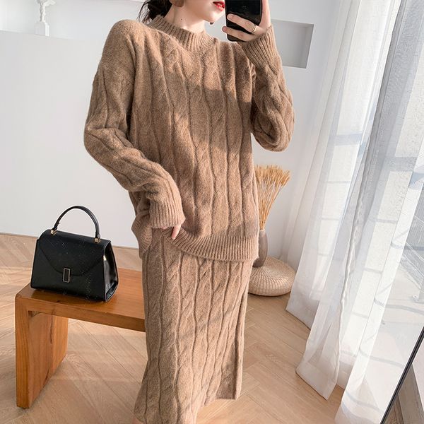 Female chunky cable knits two pieces of long sleeve outfits blouses + elegant skirts set a20 sweaters, Black
Female chunky cable knits two pieces of long sleeve outfits blouses + elegant skirts set a20 sweaters, Black